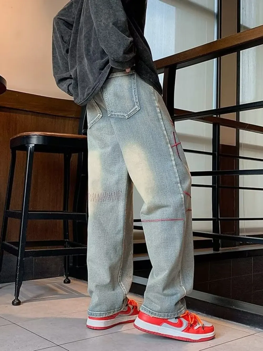 Men's Full Size Washed Wide Leg Jeans Plus Size, image 4