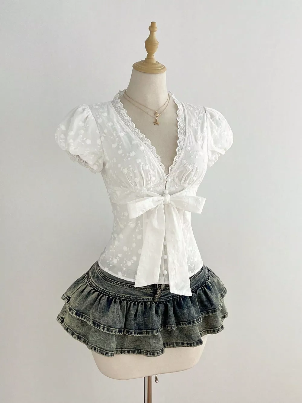 Lace Detail Bow Front Blouse