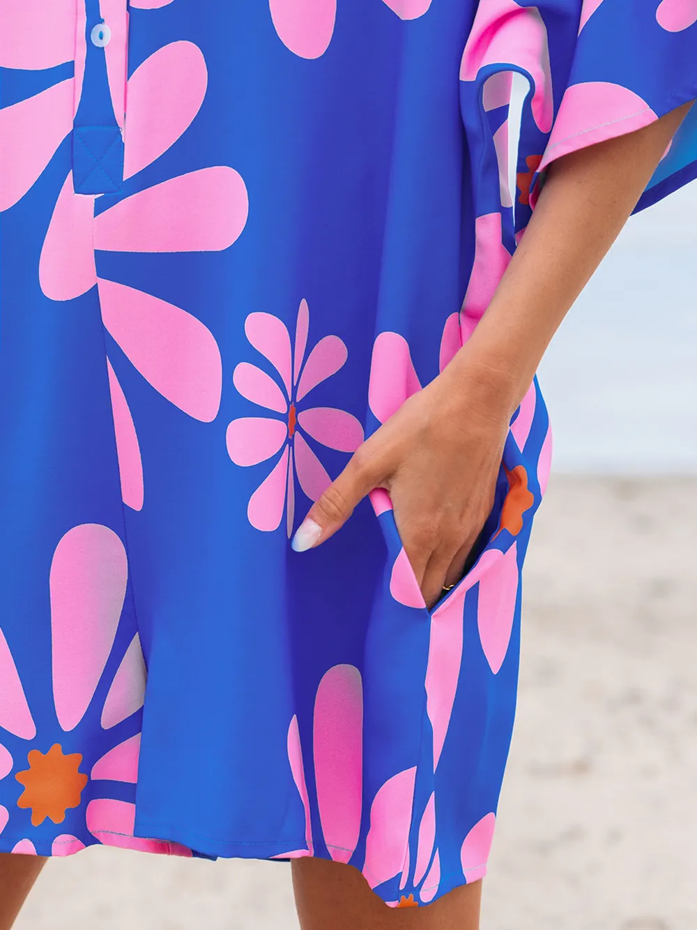 Summer Flower Print Shirt Collar Button Front Loose Romper, image 11