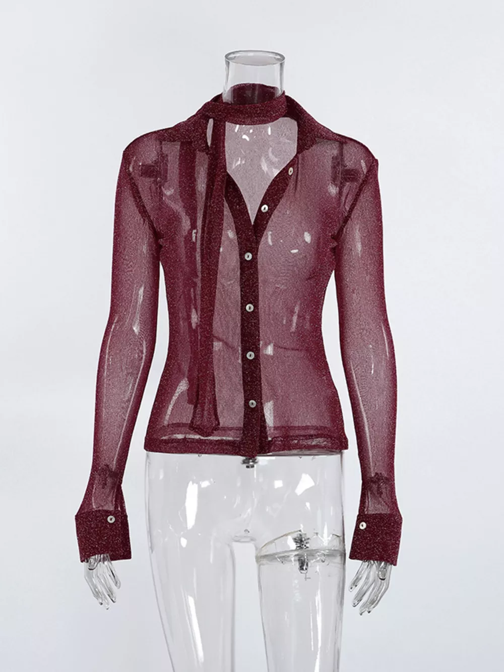 Button Down Long Sleeve Shirt with Scarf, image 6