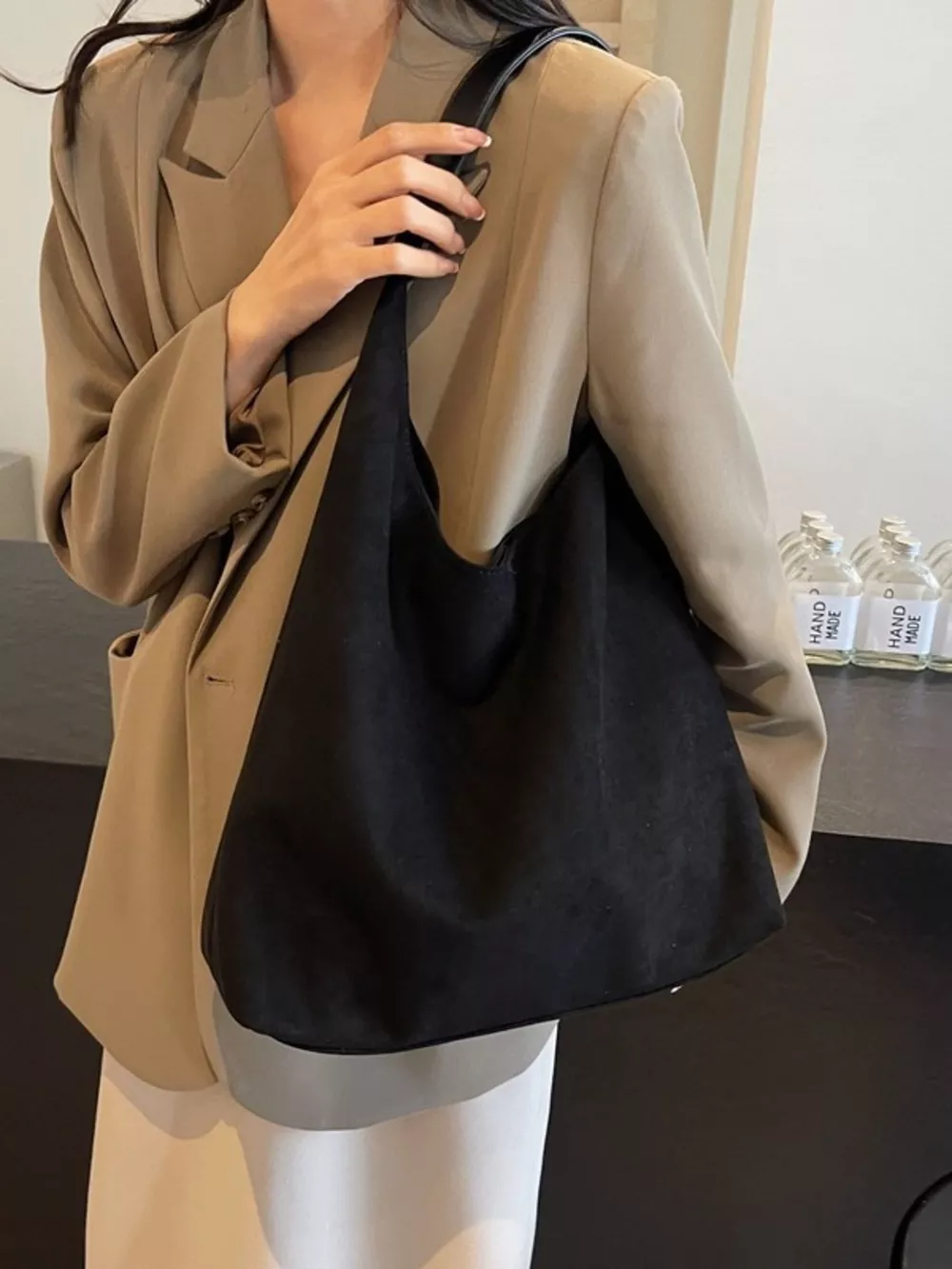 Solid Color Suede Tote Bag, image 3