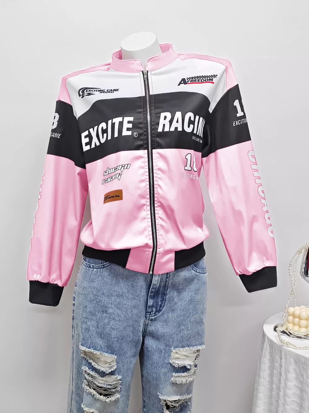 Letter Print Zip Up Jacket, image 22