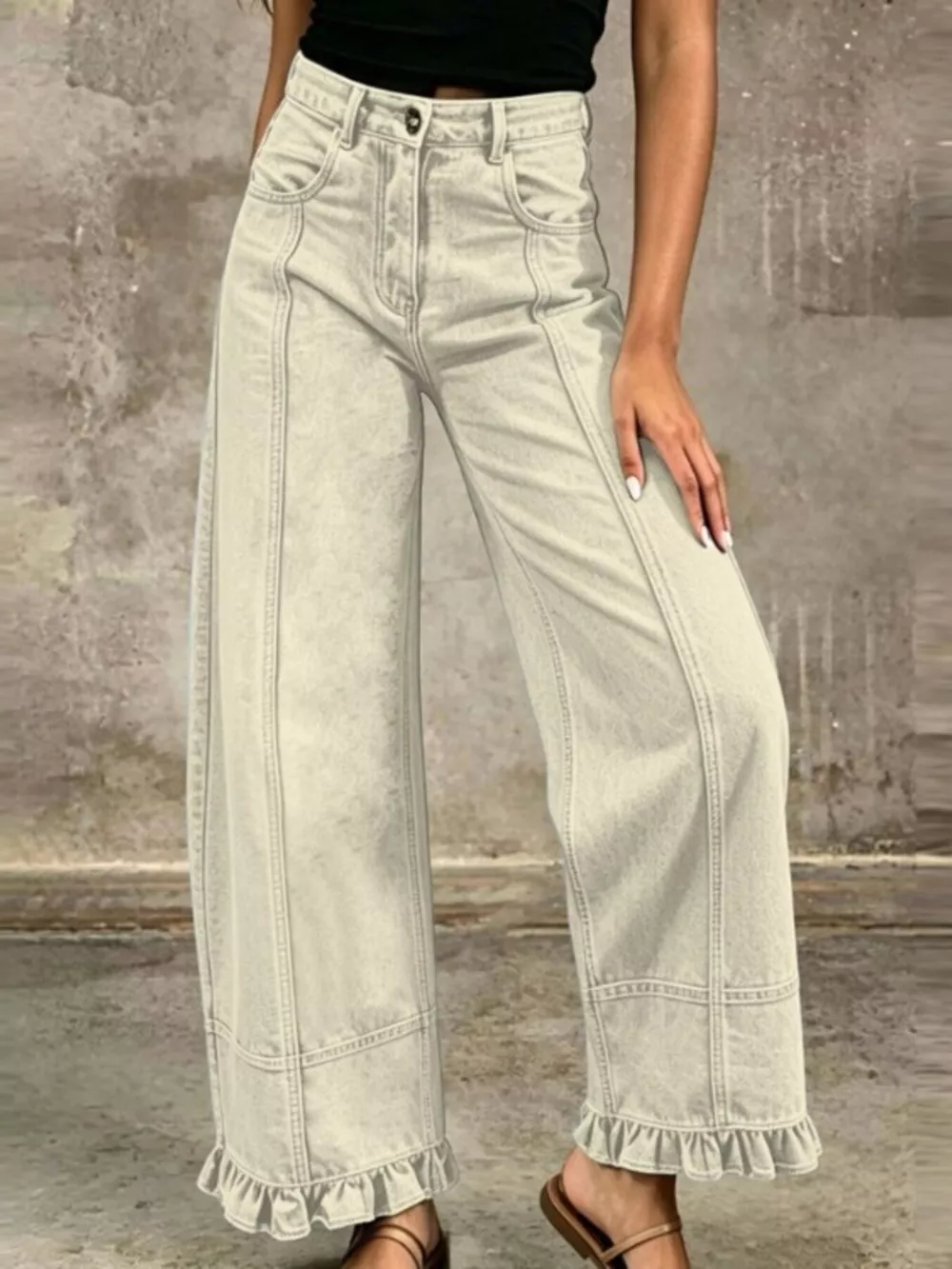 Full Size High-Waisted Wide-Leg Ruffle Hem Jeans Plus Size, image 13