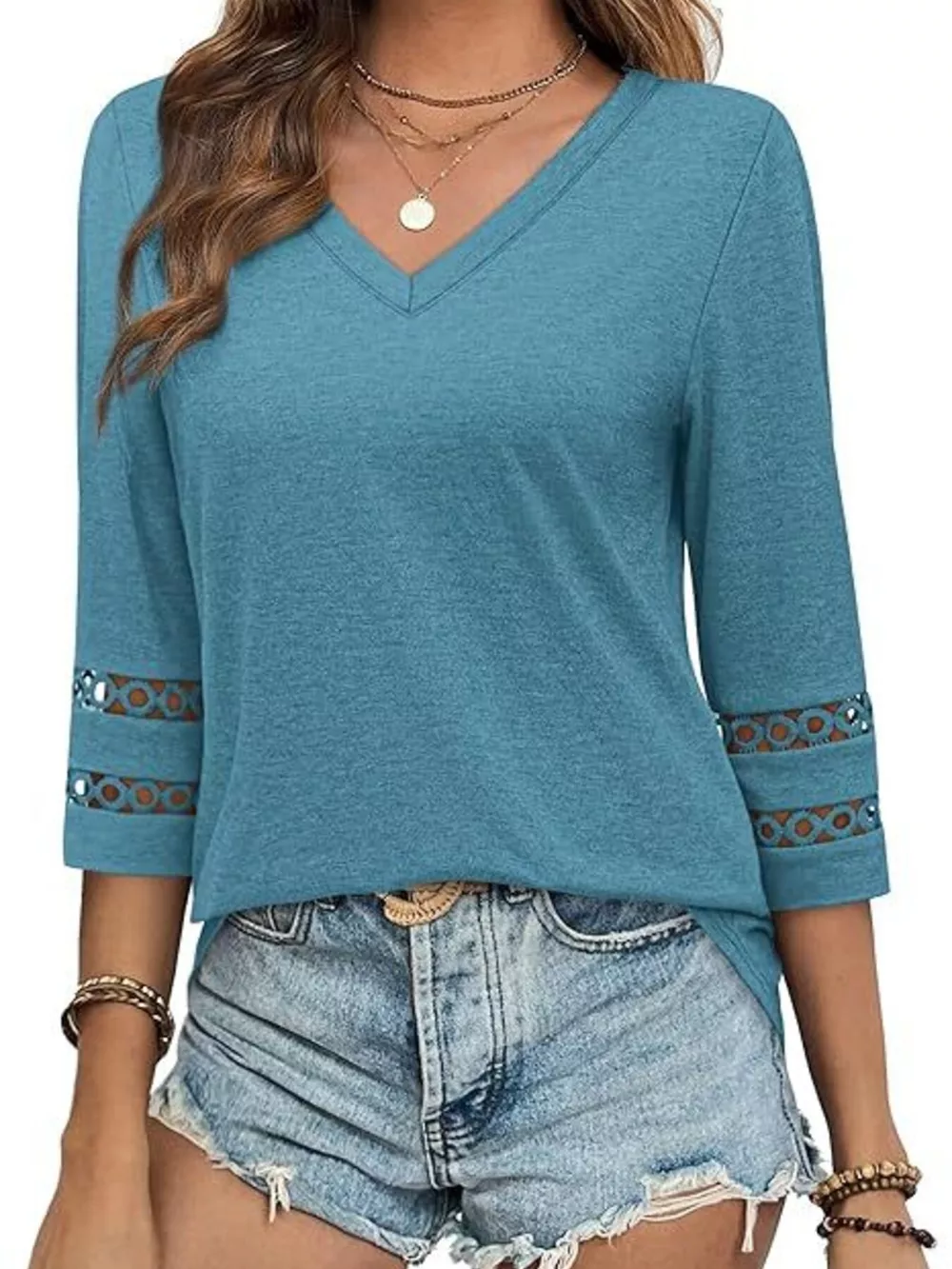 V-Neck Cutout 3/4 Sleeve T-Shirt, image 25