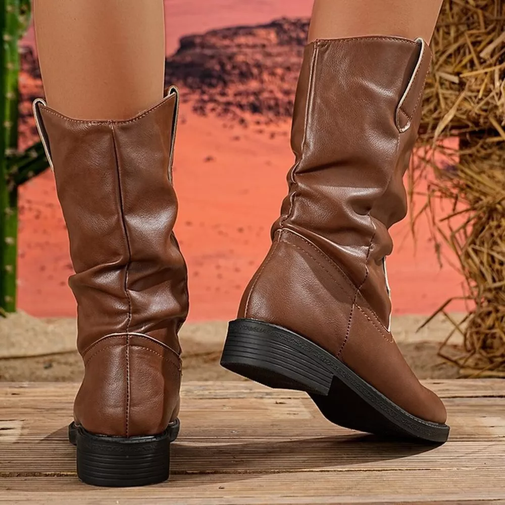 Round Toe Block Heels Boots, image 4