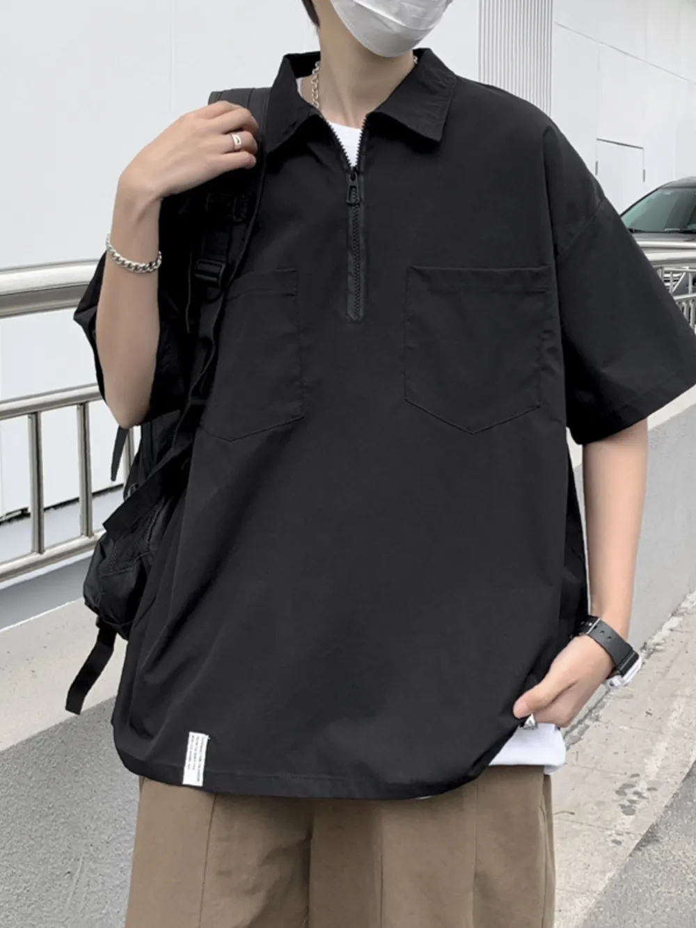 Men's Half-Zip Oversized Blouse