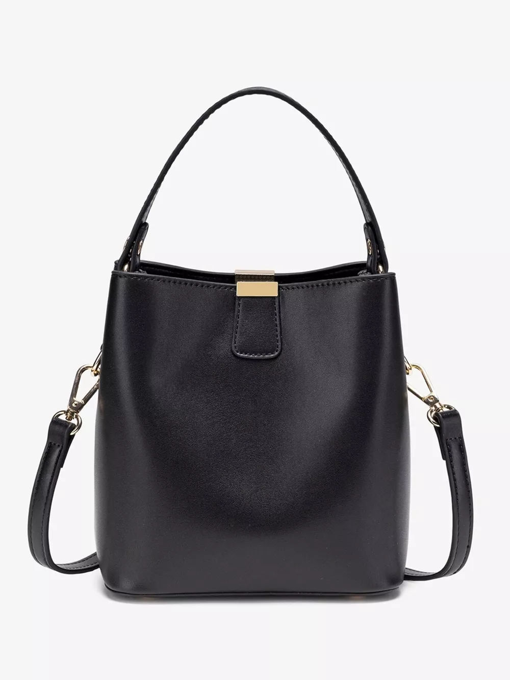 PU Leather Bucket Crossbody Bag with Gold-Tone Hardware