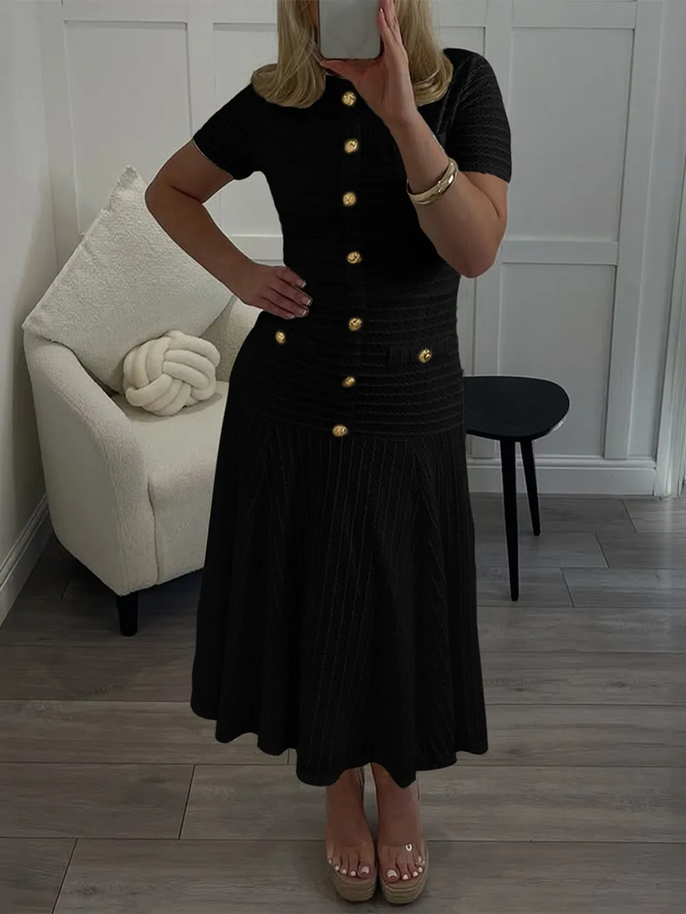 Textured Knit Short Sleeve Dress, image 2