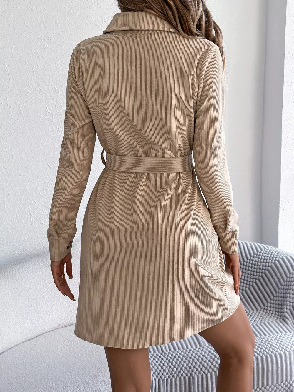 Button-Front Corduroy Shirt Dress, image 10