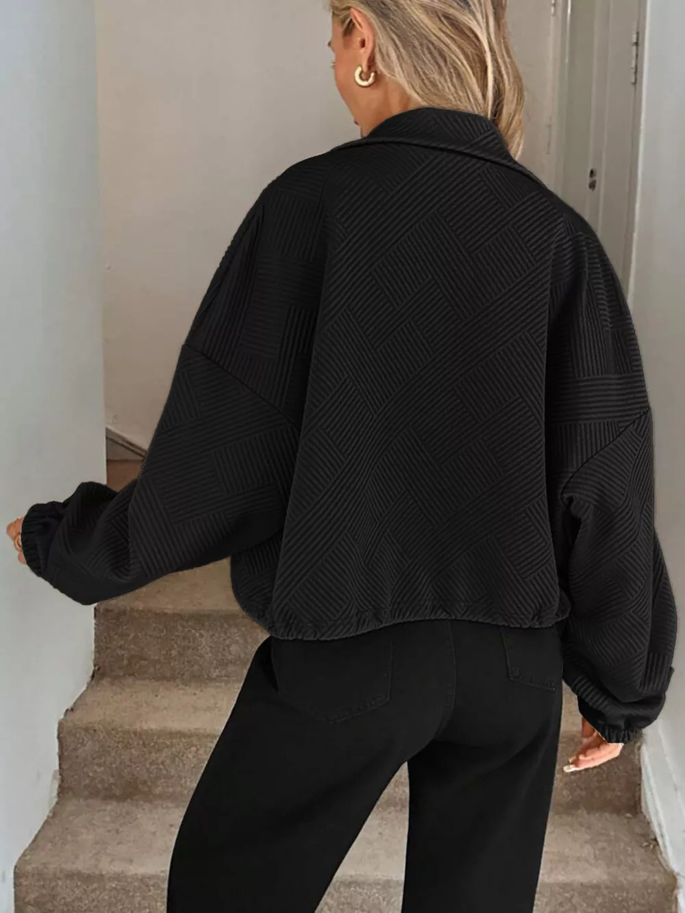 Drawstring Hem Textured Long Sleeve Jacket, image 16