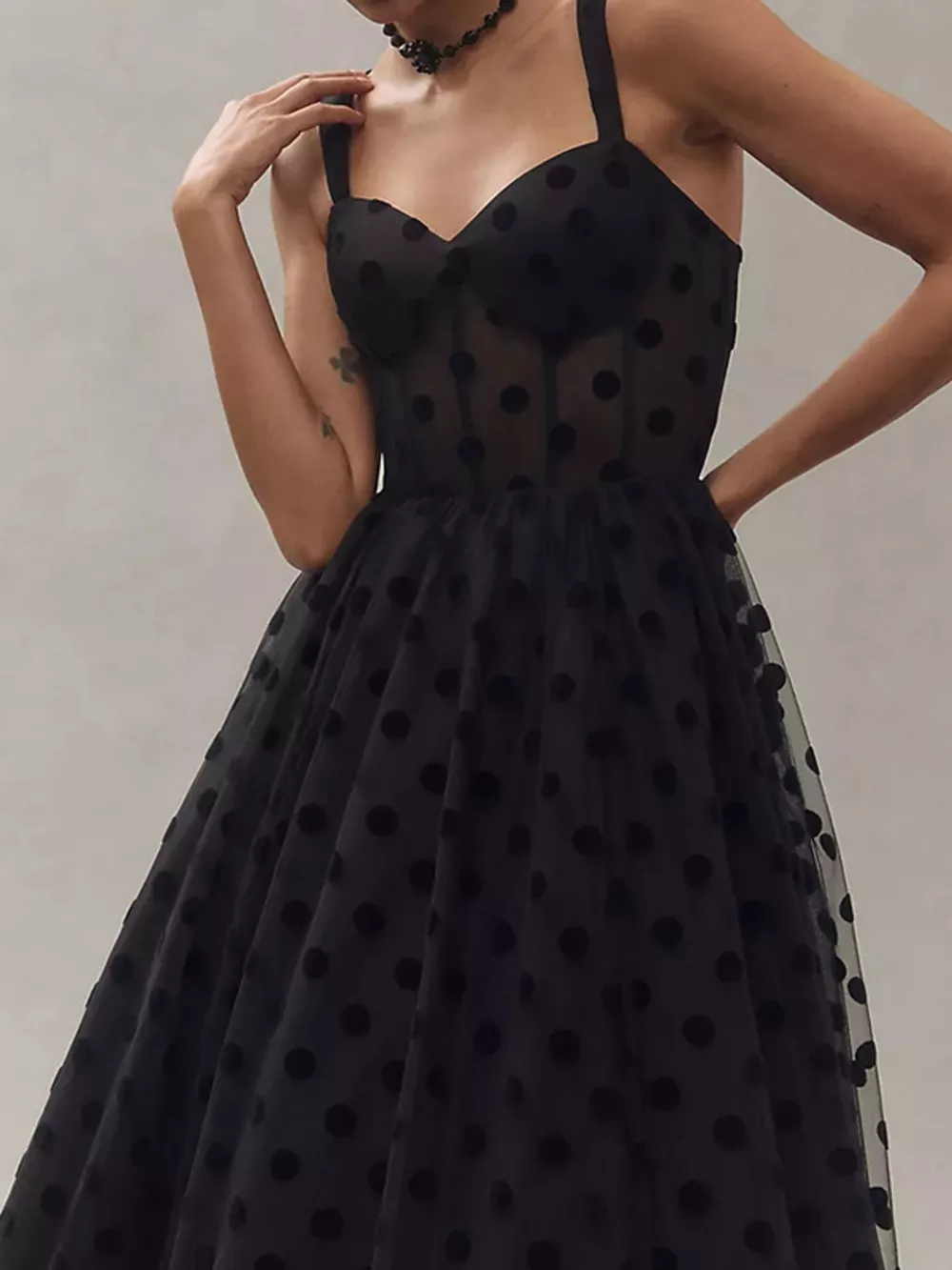 Polka Dot Tulle Sleeveless Midi Dress, image 2