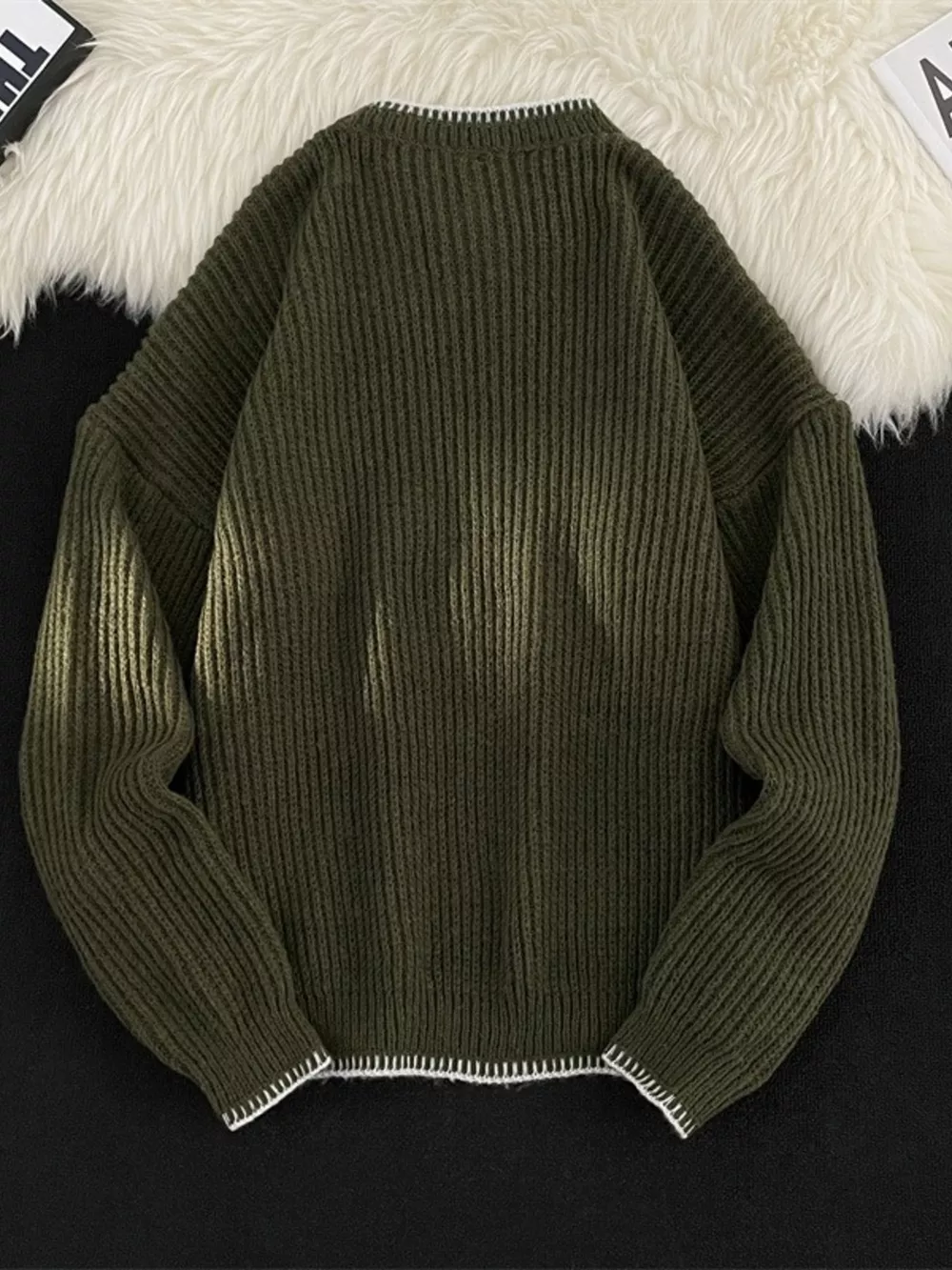 Men's Plus Size Ribbed Knit Pullover with Button Detail, image 3