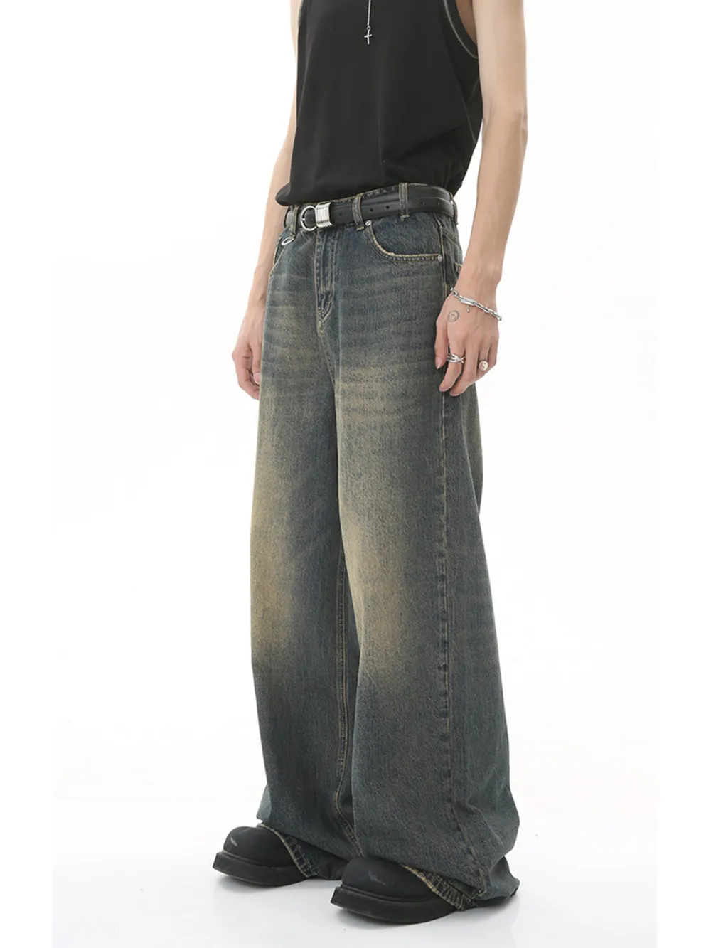 Men's Full Size Vintage Wash Wide Leg Jeans Plus Size, image 8