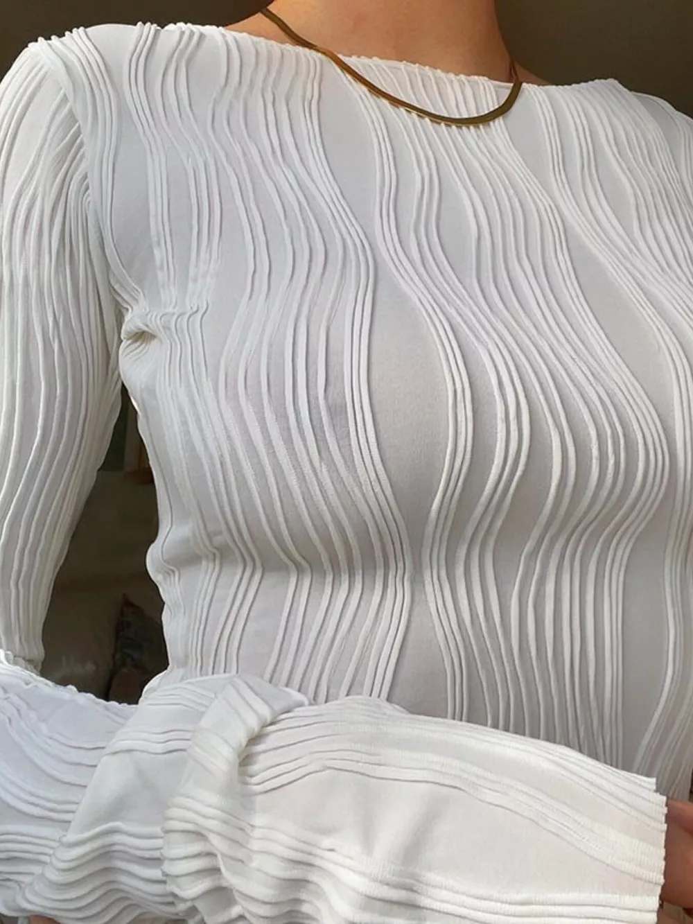 Textured Long Sleeve Fitted Blouse, image 7