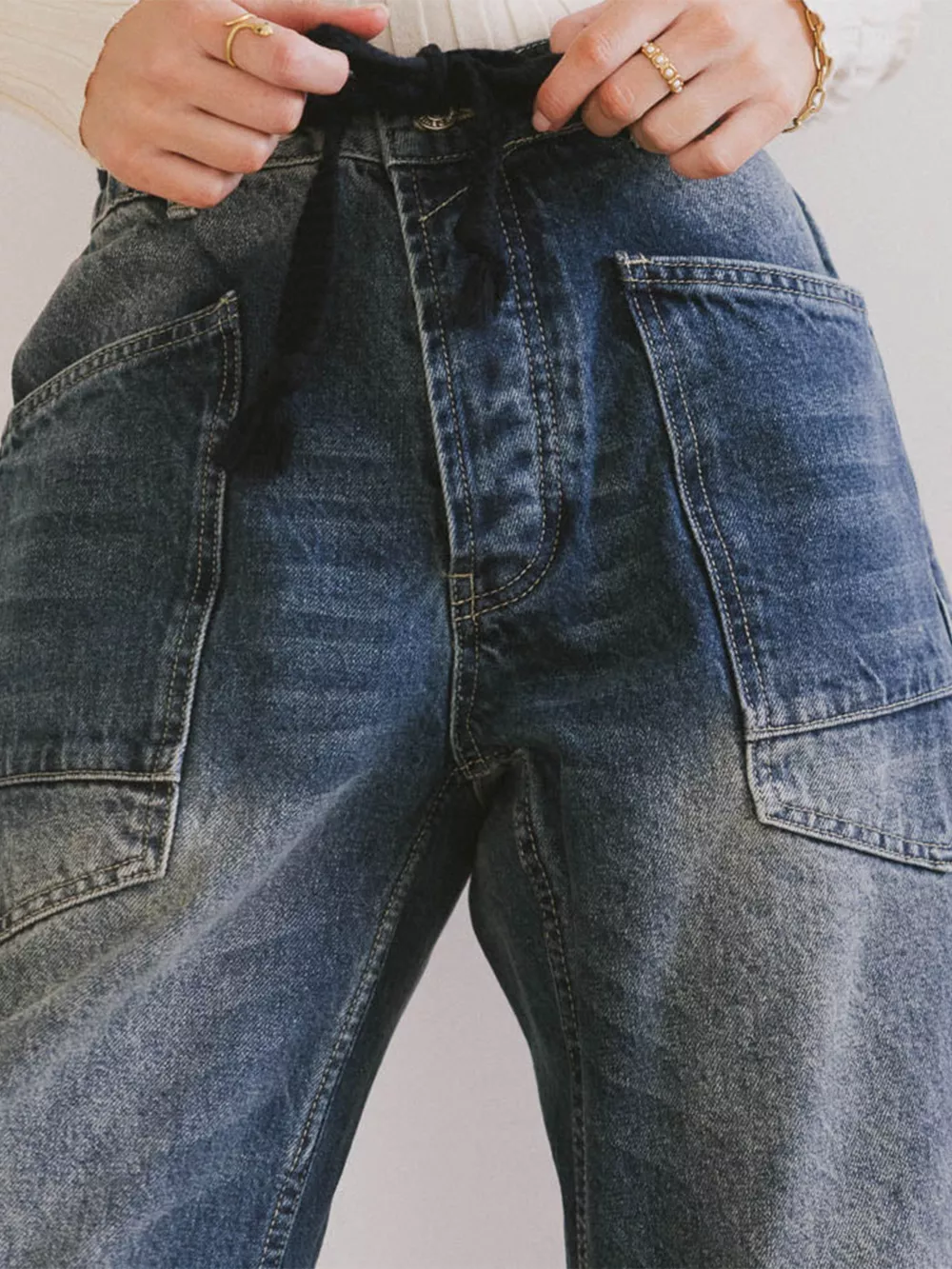Drawstring Wide Leg Cropped Jeans, image 17