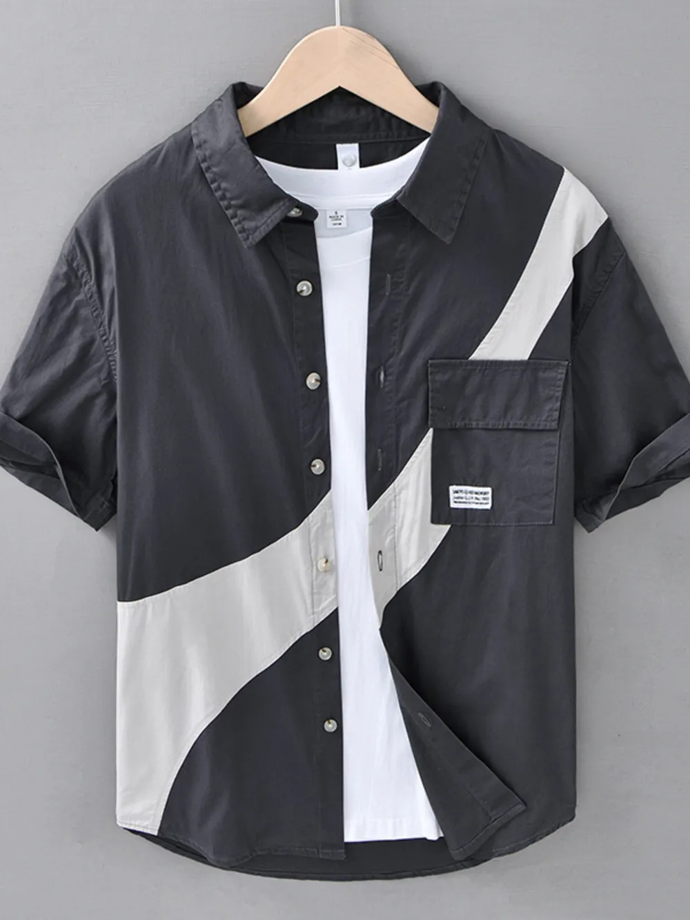 Men's Plus Size Casual Color Block Short Sleeve Shirt, image 3