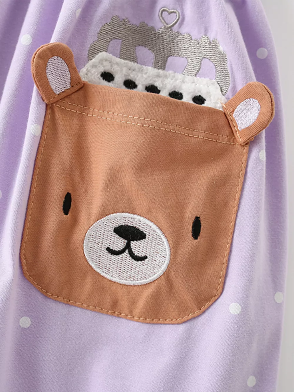 Children's Cute Bear Applique Polka Dot Dress, image 3