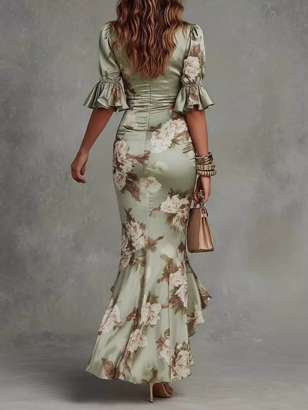 Floral Ruched High-Low Midi Dress, image 2