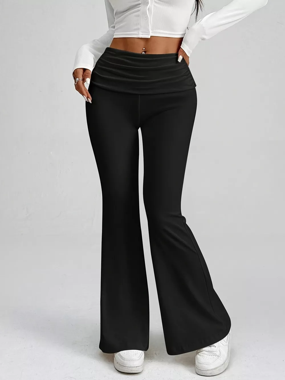 High-Waisted Polka Dot Flare Pants, image 9