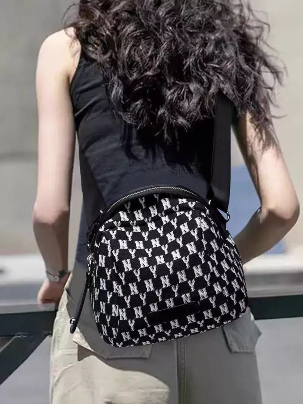 NY Pattern Canvas Crossbody Bag