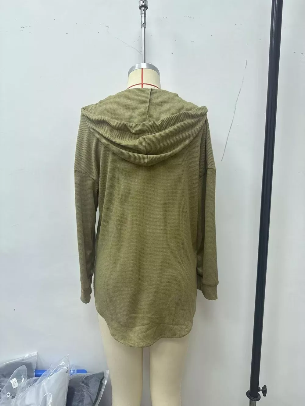 Drawstring Waffle Knit Hoodie, image 9