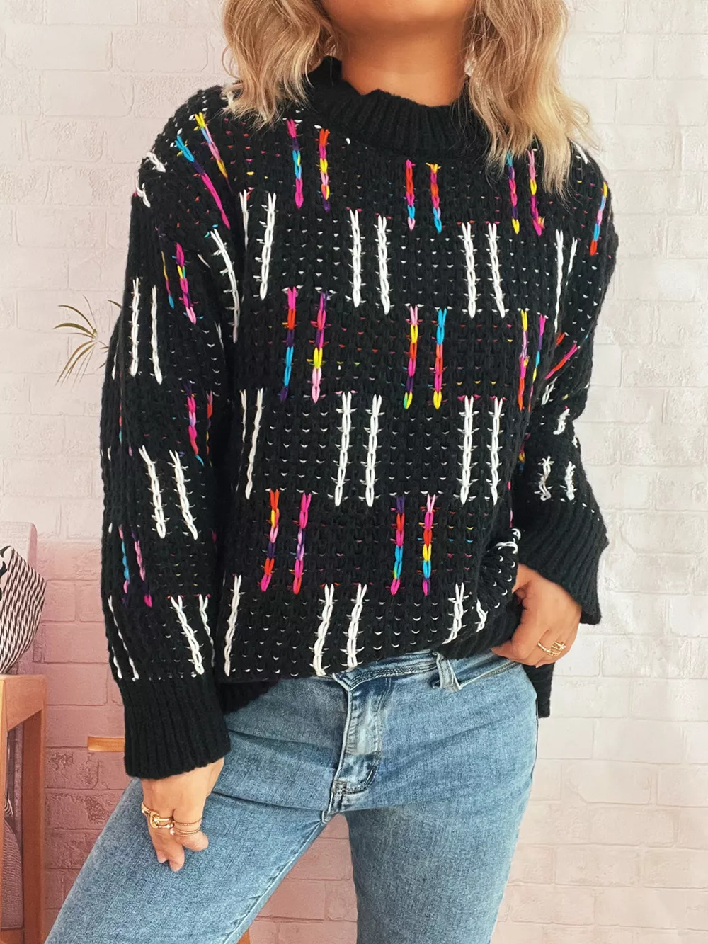 Colorful Round Neck Long Sleeve Sweater, image 14