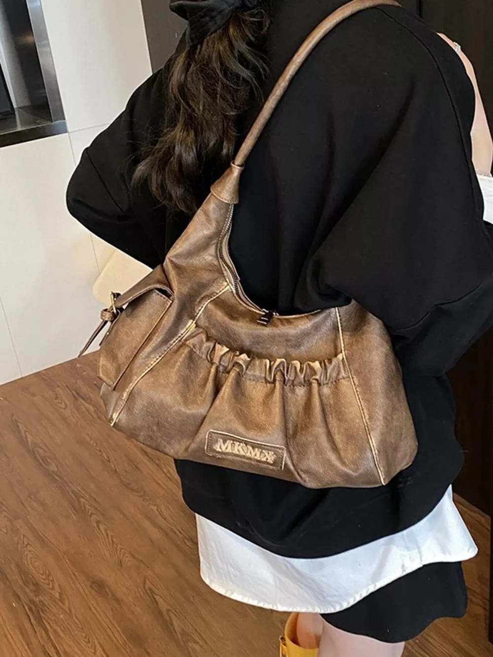 Vintage Ruched Hobo Shoulder Bag, image 9