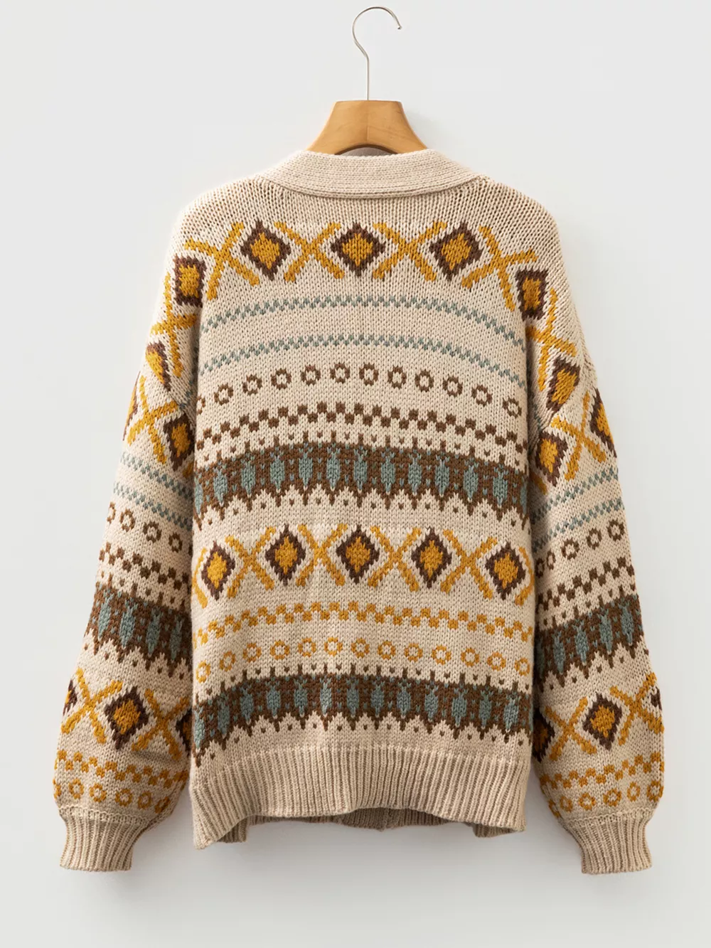 Western Pattern Knitted Button V Neck Cardigan Sweater, image 8
