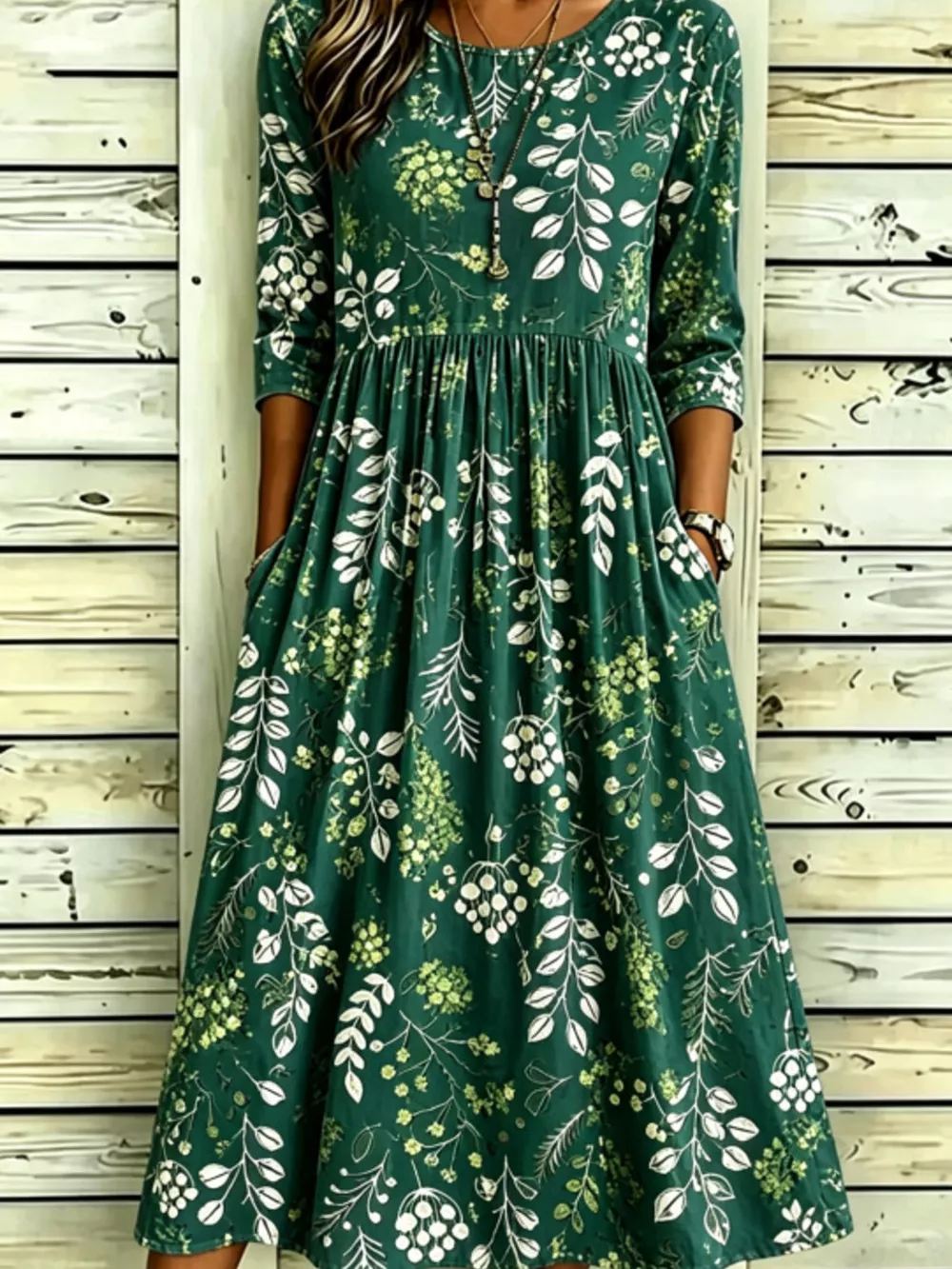 Full Size Printed Midi Dress with Pockets Plus Size, image 11