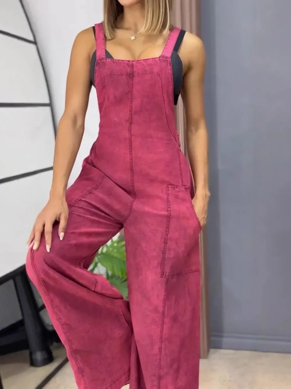 Full Size Wide Leg Washed Denim Overalls Plus Size, image 9