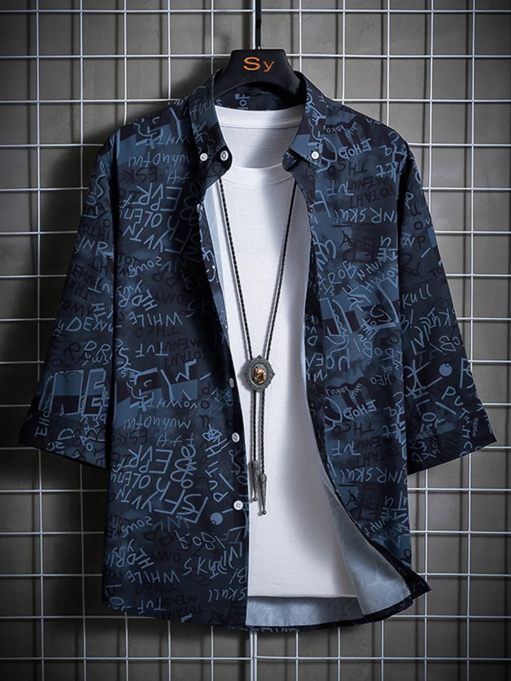 Men's Plus Size Graffiti Print Casual Shirt, image 2