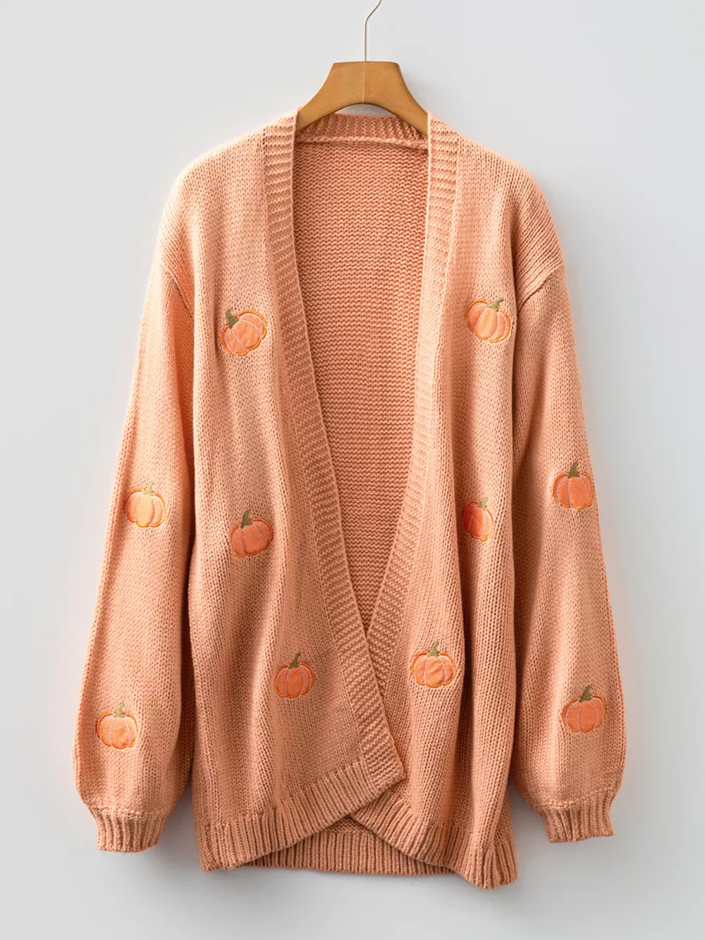 Pumpkin Tree Print Open Front Drop Shoulder Midi Cardigan, image 6
