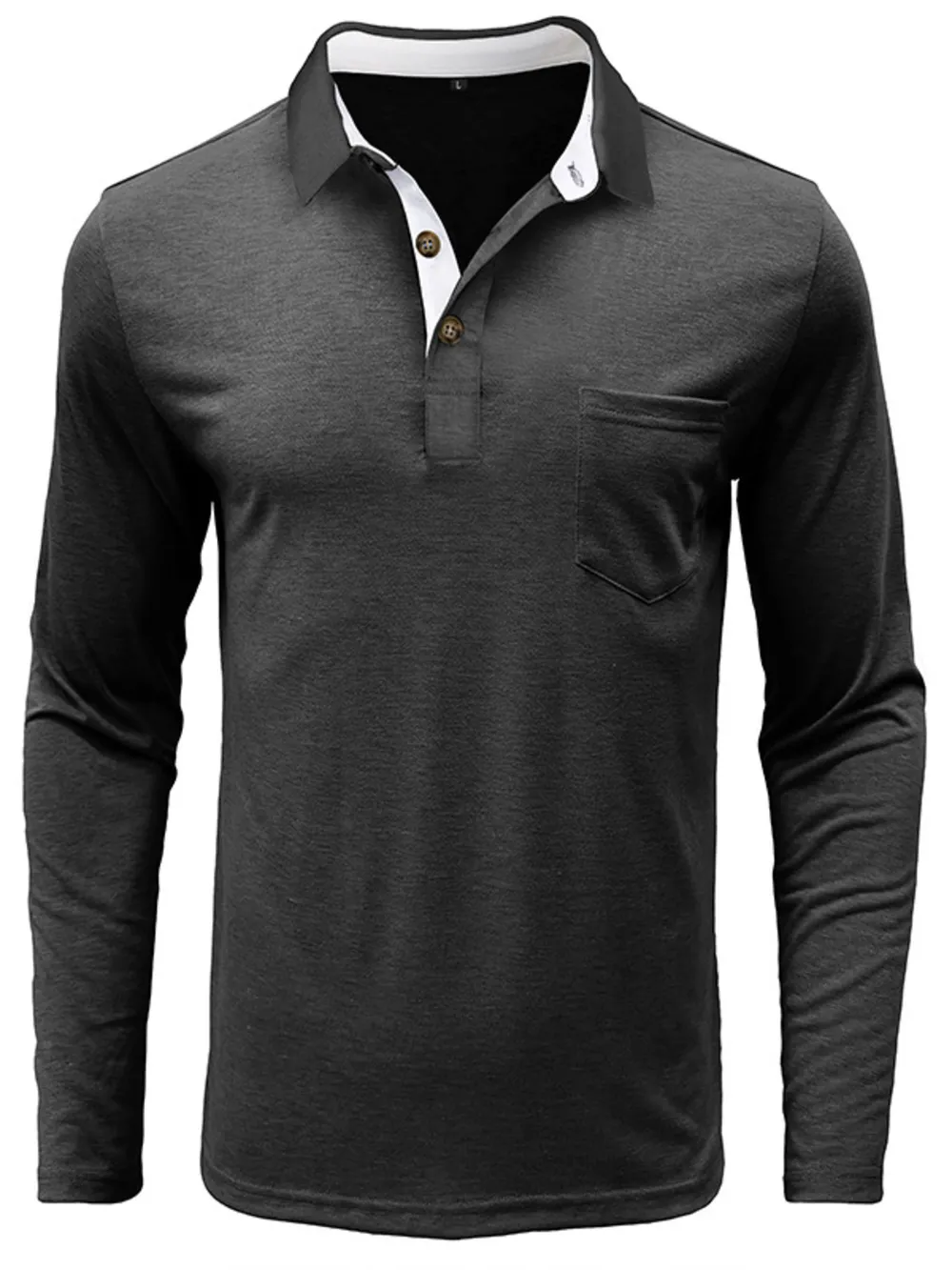 Men's Full Size Button Detail Long Sleeve Polo Plus Size, image 15