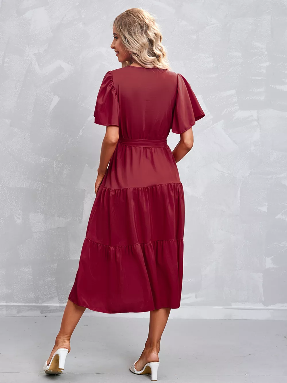 Flutter Sleeve Tiered Midi Dress, image 28