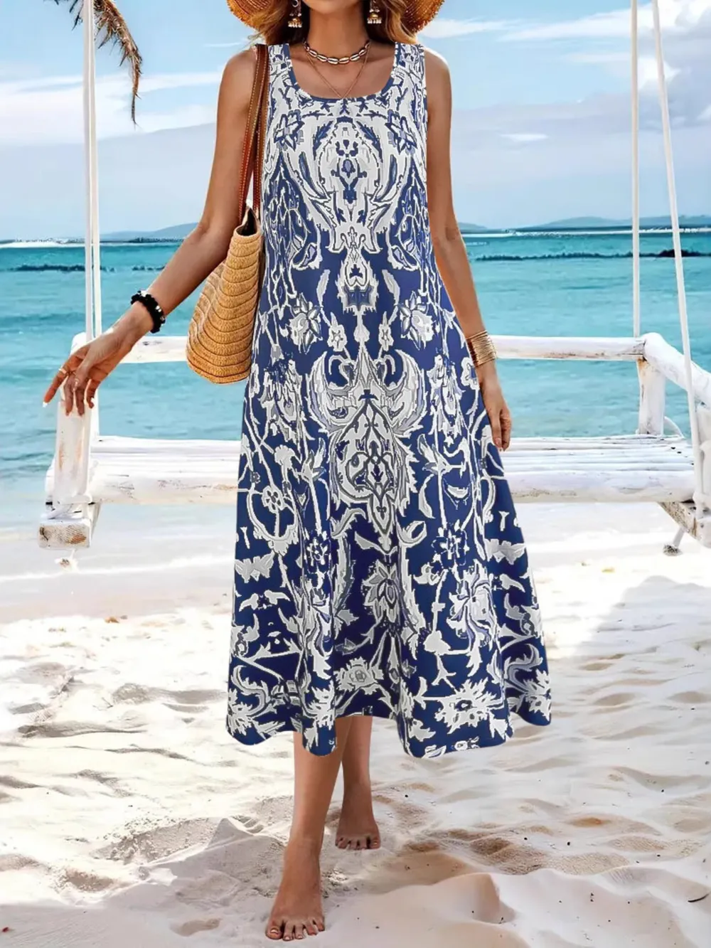 Printed Sleeveless Midi Dress, image 4