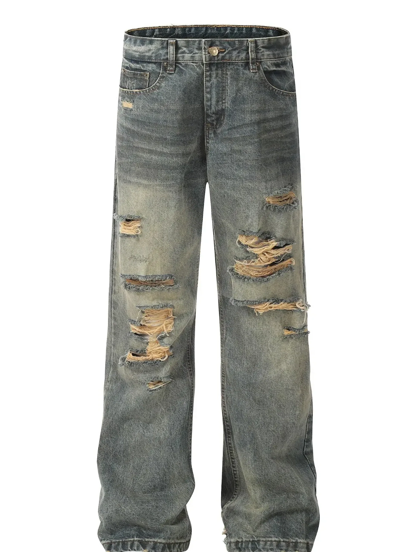 Men's Distressed Washed Straight Jeans