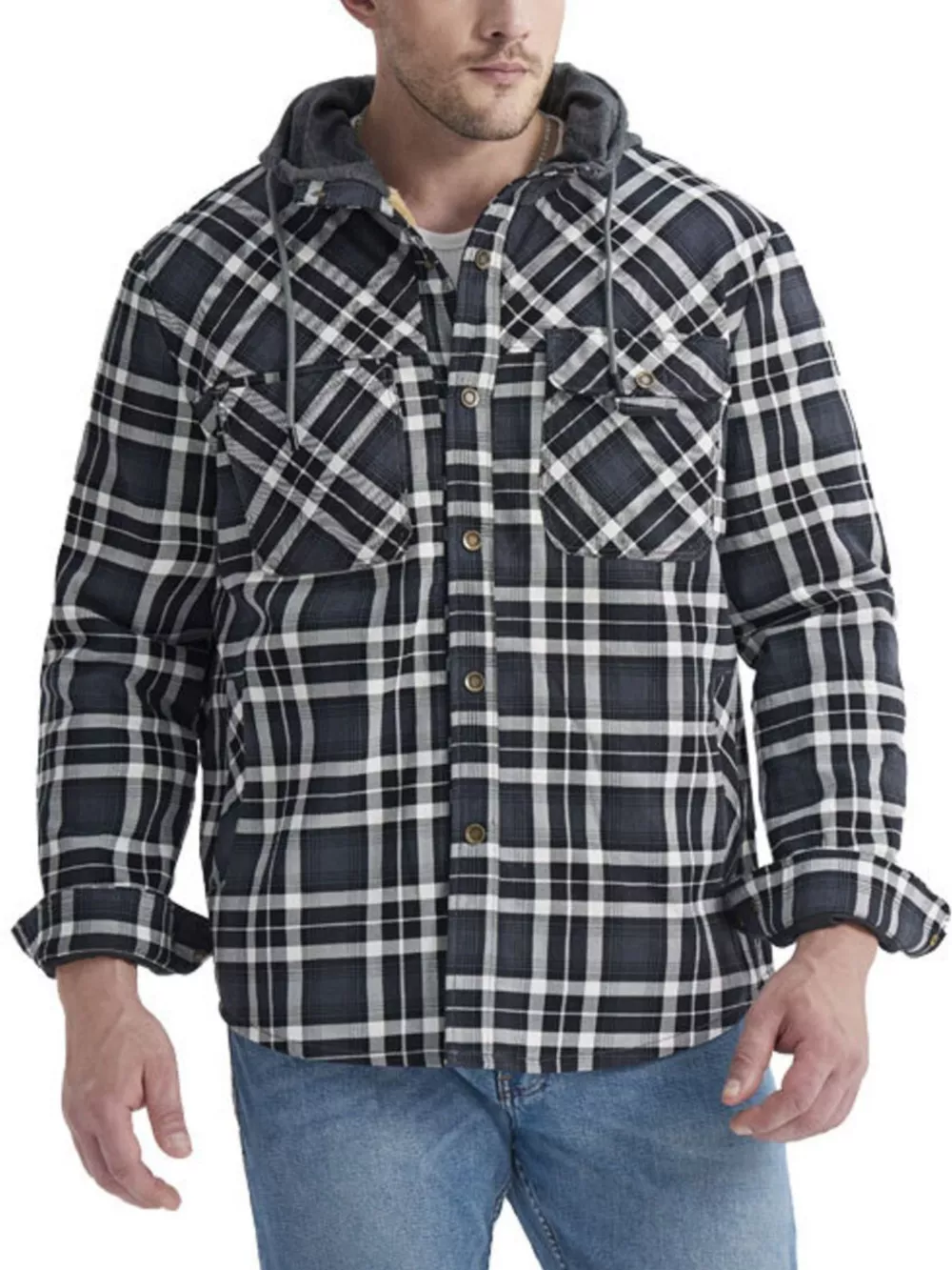 Men's Snap Down Plaid Flannel Hooded Jacket, image 6