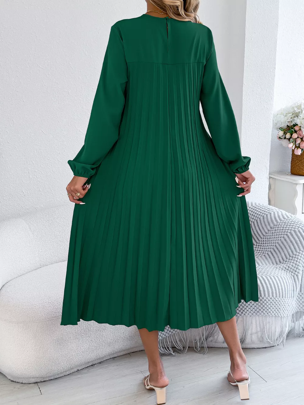 Pleated A-Line Midi Dress, image 8