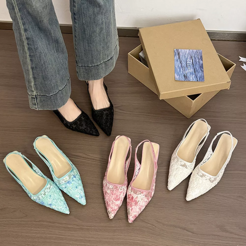 Lace Pointed-Toe Slingback Pumps, image 2