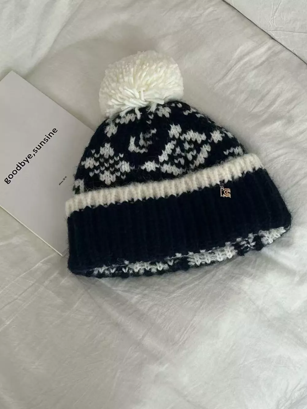Snowflake Knitted Beanie Hat with Pom Pom, image 4