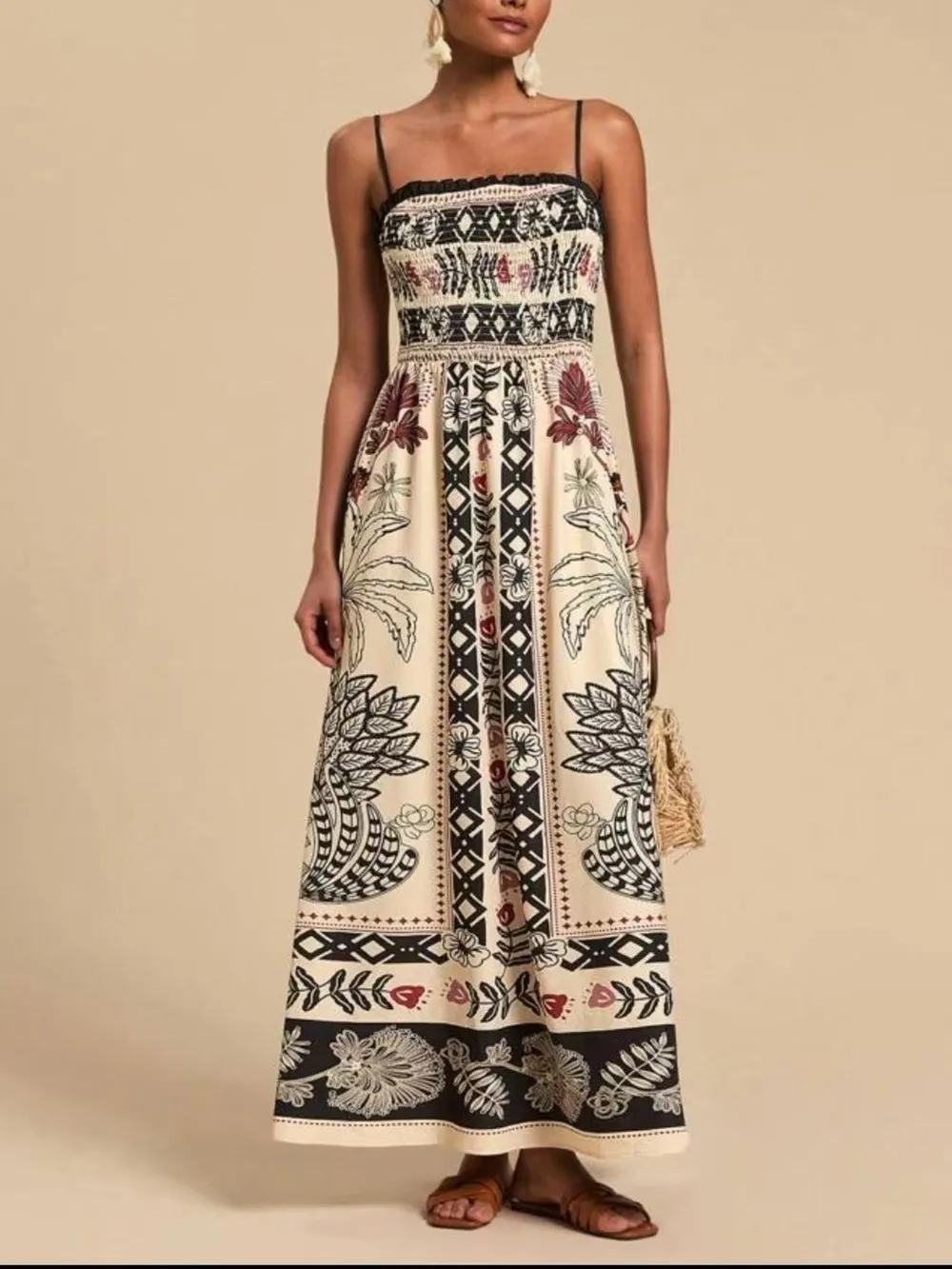 Smocked Printed Spaghetti Strap Maxi Summer Dress, image 5