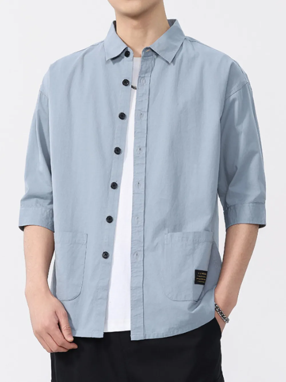 Men's Plus Size Button Up 3/4 Sleeve Shirt, image 6