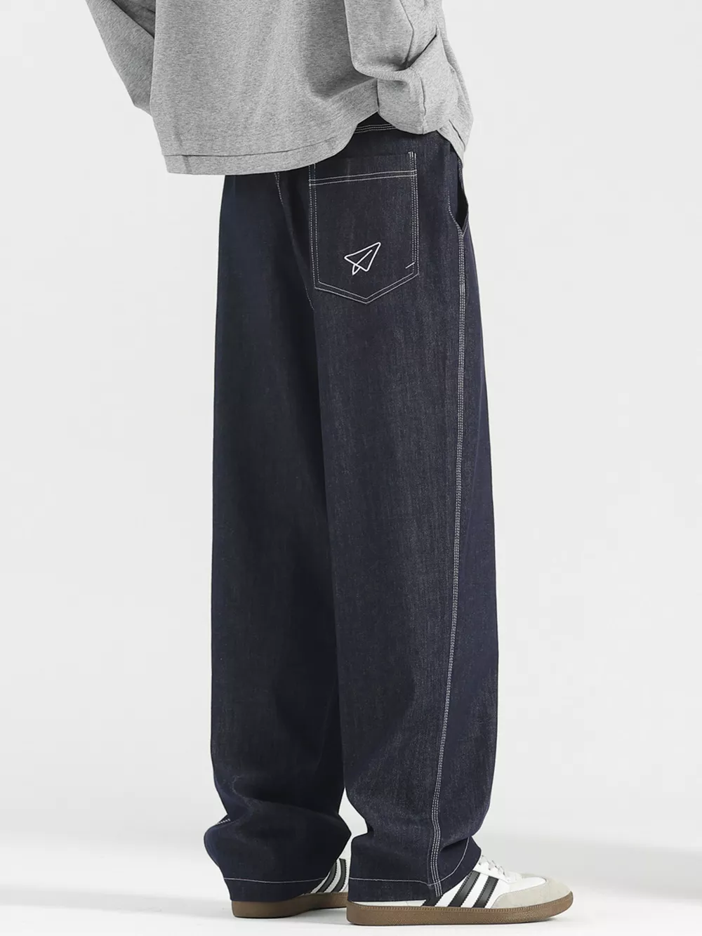 Men's Plus Size Wide Leg Drawstring Jeans, image 3