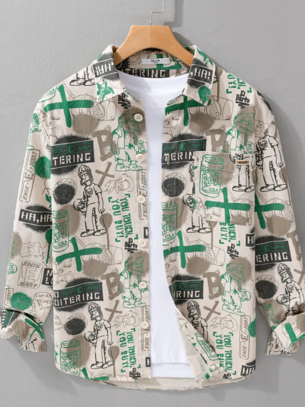 Men's Plus Size Printed Button Up Long Sleeve Shirt, image 3