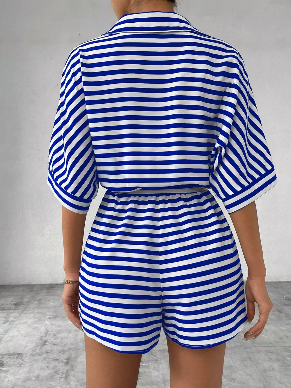 Striped Button Front Half Sleeve Romper, image 7