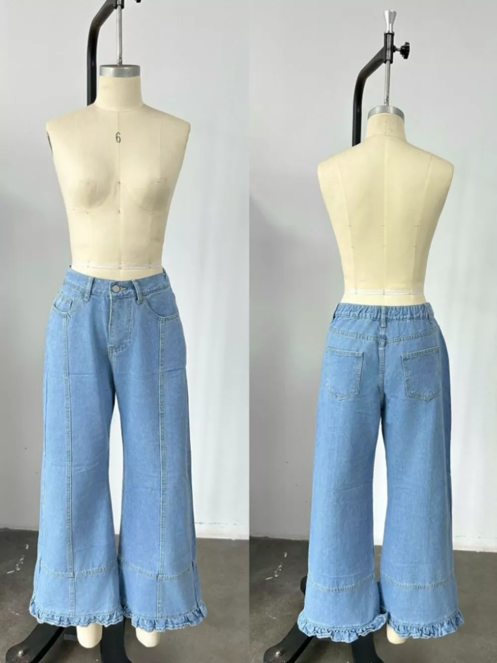 Full Size High-Waisted Wide-Leg Ruffle Hem Jeans Plus Size, image 2