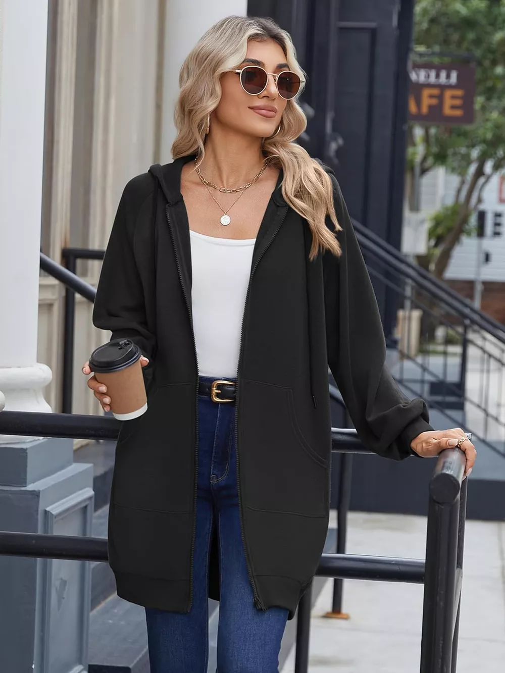 Casual Longline Zip-Up Hooded Outerwear, image 2