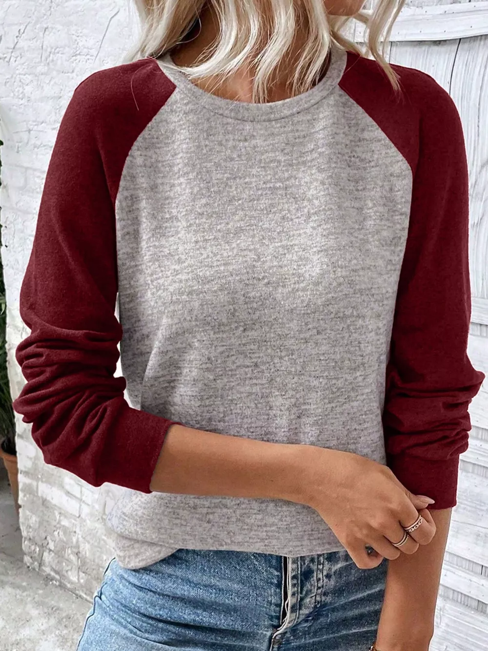 Color Block Raglan Long Sleeve T Shirt, image 2