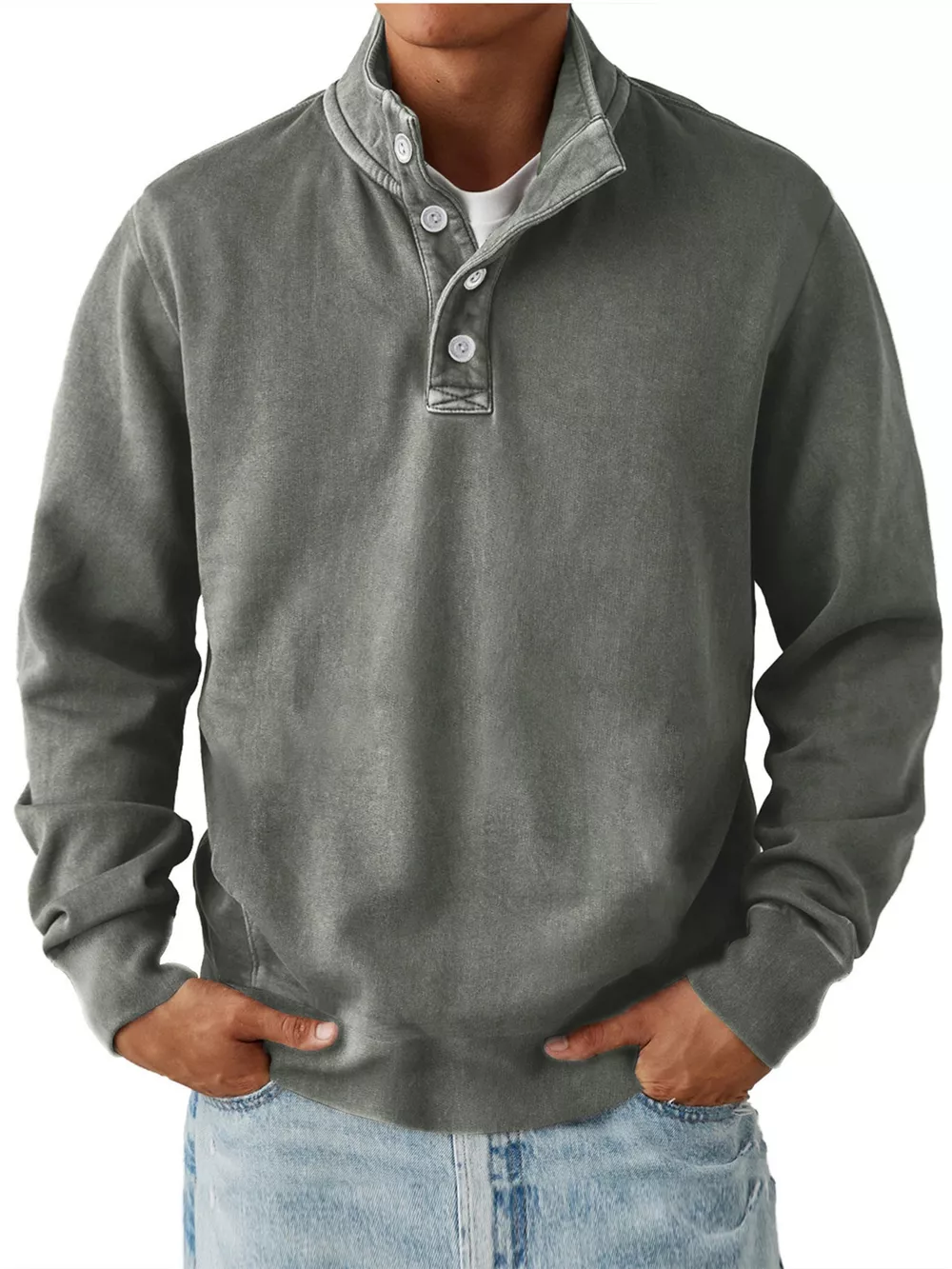 Men's Button Detail Long Sleeve Sweatshirt, image 5