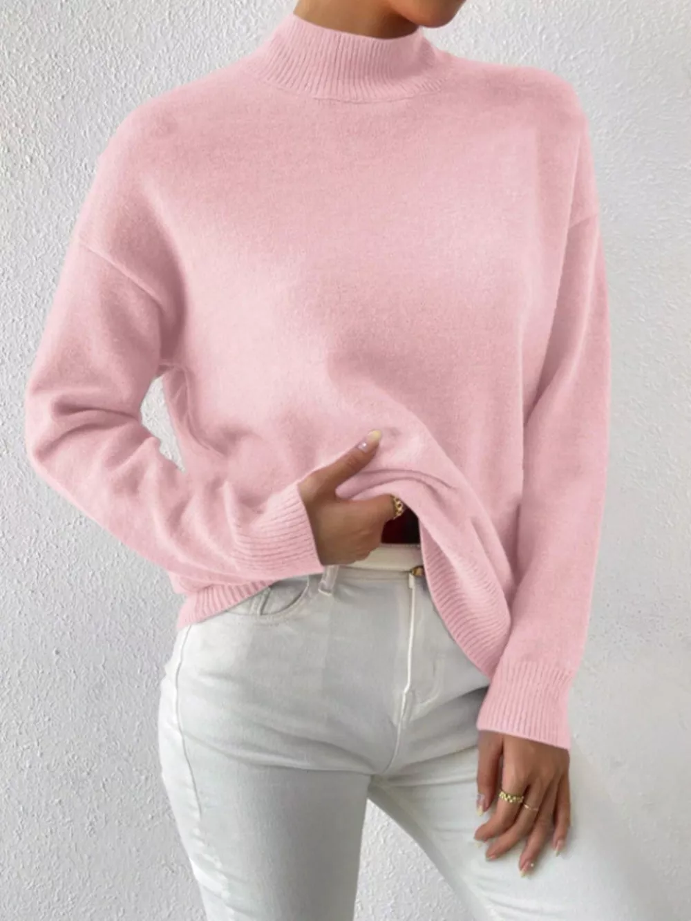 Mock Neck Dropped Shoulder Sweater, image 26